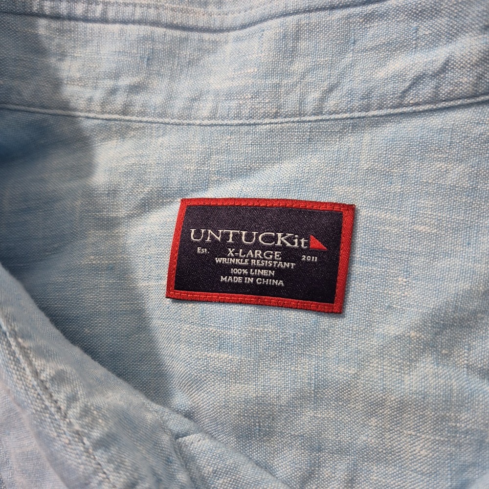 Untuckit Linen Shirt Button Up Mens XL Blue Grachetto Coastal Beachy Wedding - Picture 3 of 7